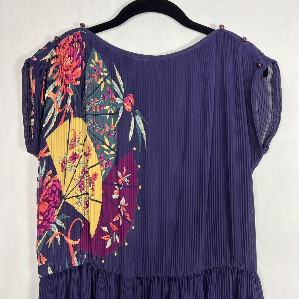 JT Dress Vintage Womens Large Blue Floral Short Sleeve Elastic Waist Pullover - Picture 3 of 12